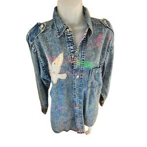 Vintage Eagle Denim Acid Wash Button up Shirt Chambray 90s Y2K